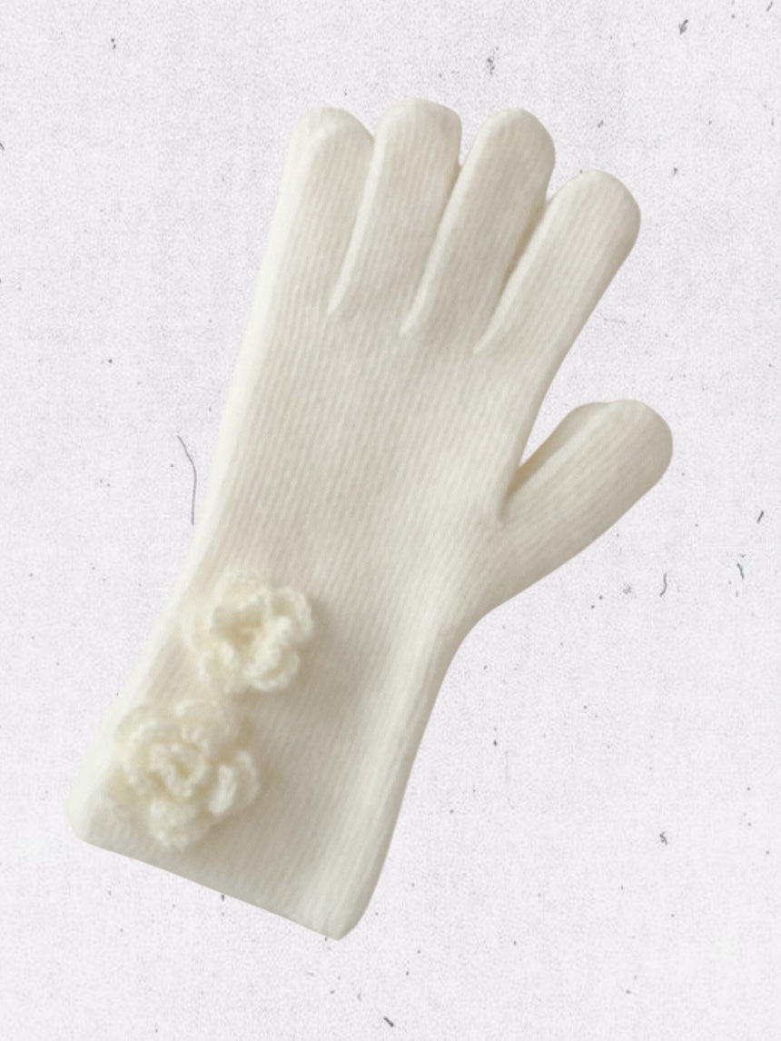 Flower Angora Gloves  (white, gray, blue, beige, black)