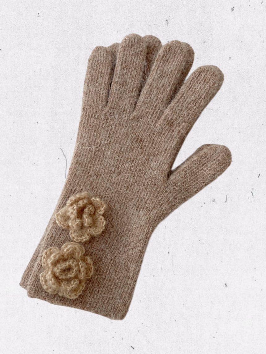 Flower Angora Gloves  (white, gray, blue, beige, black)