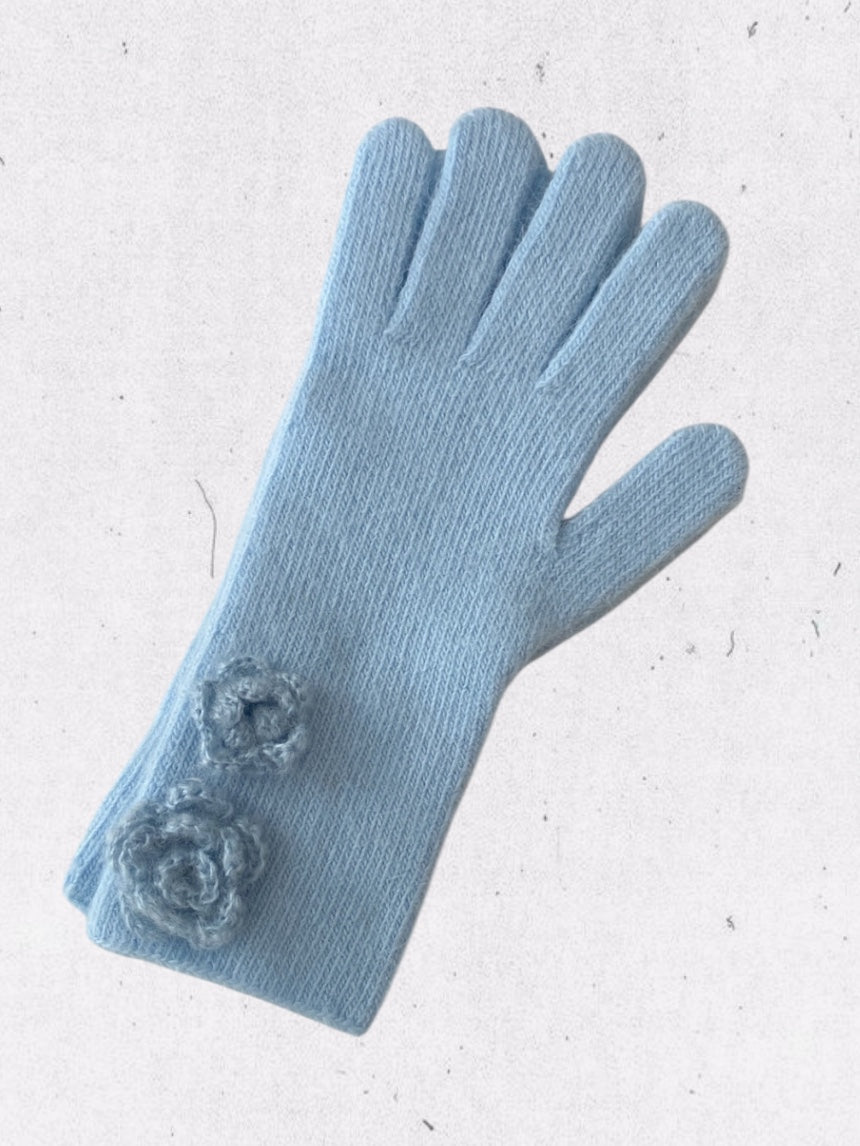 Flower Angora Gloves  (white, gray, blue, beige, black)