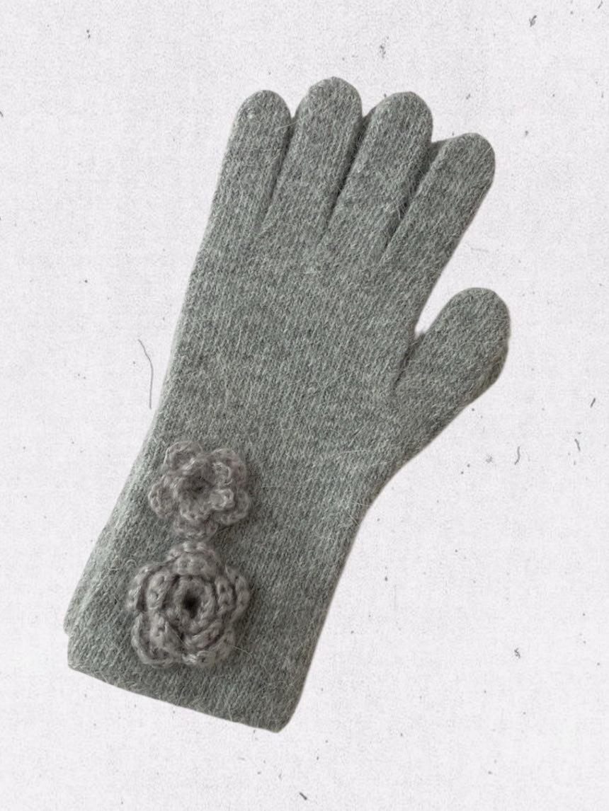 Flower Angora Gloves  (white, gray, blue, beige, black)