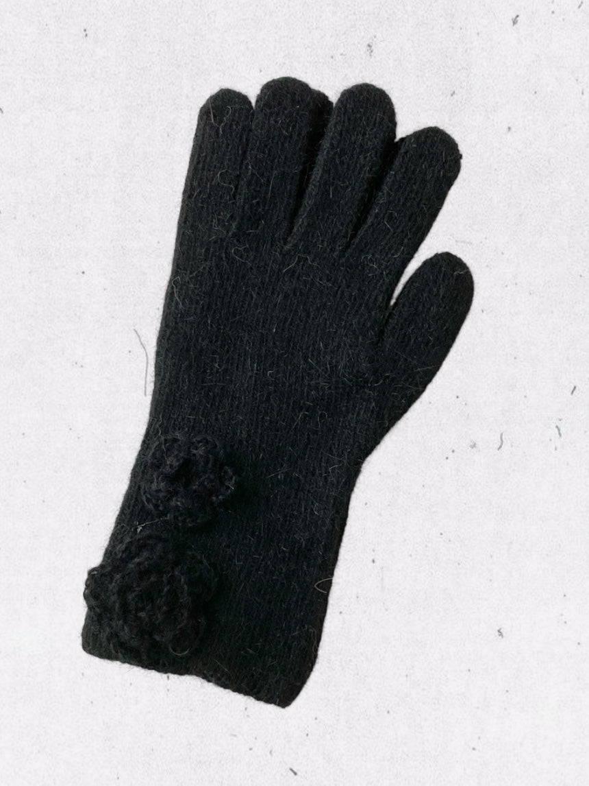 Flower Angora Gloves  (white, gray, blue, beige, black)