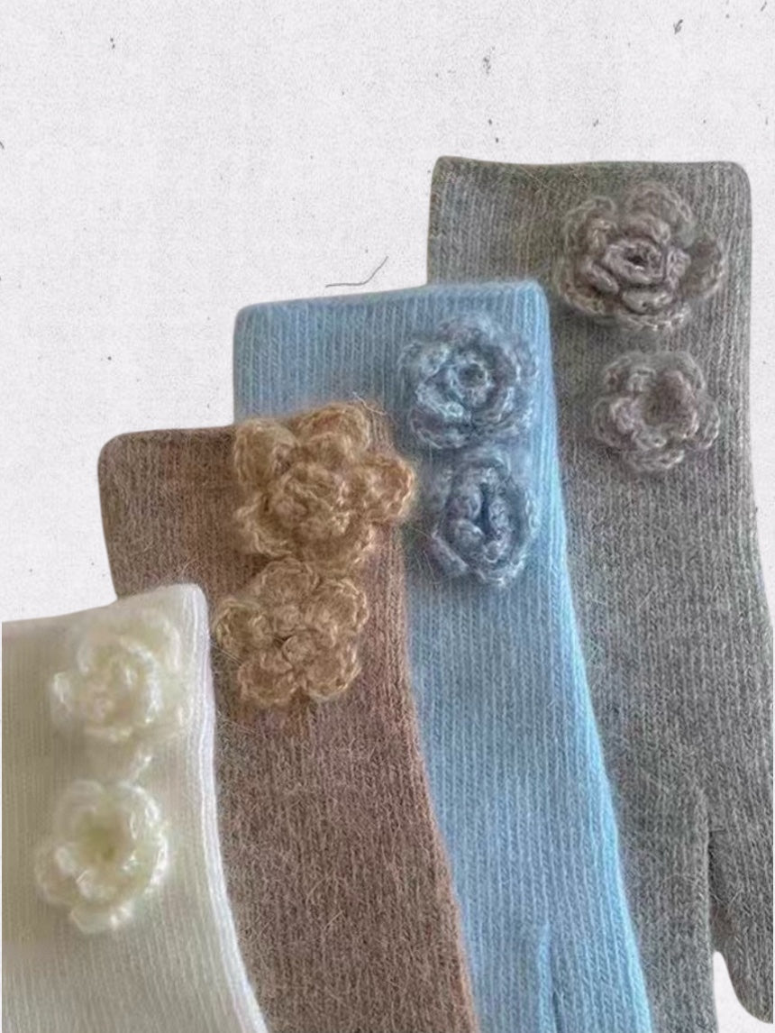Flower Angora Gloves  (white, gray, blue, beige, black)