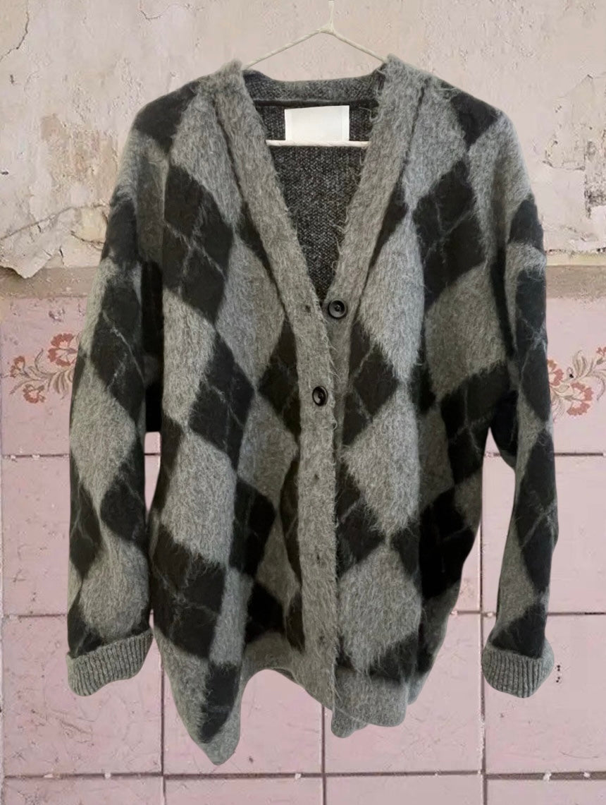Argyle Cardigan (gray, charcoal)
