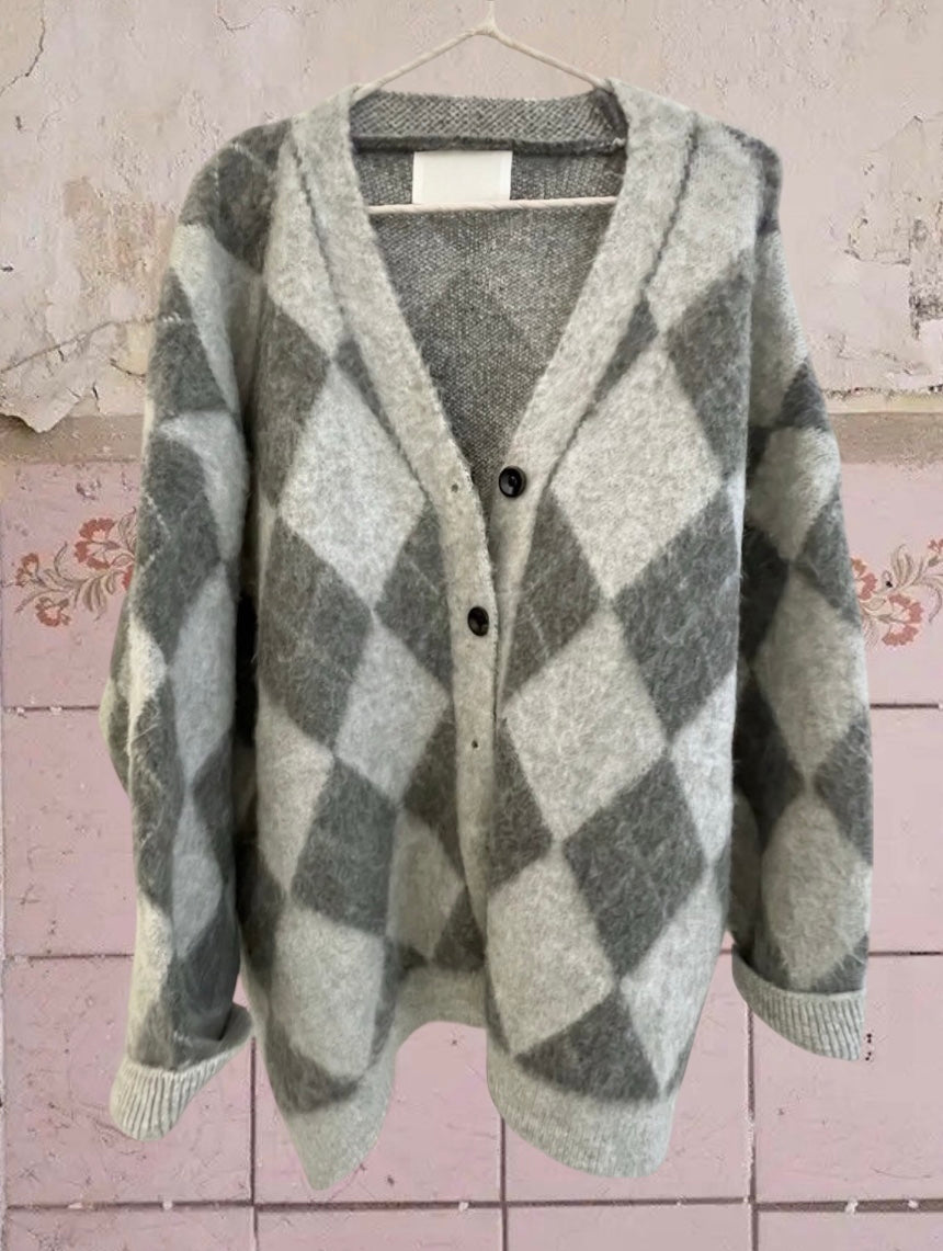 Argyle Cardigan (gray, charcoal)