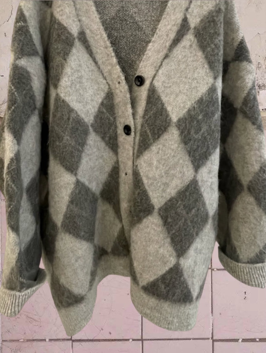 Argyle Cardigan (gray, charcoal)