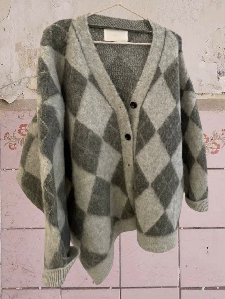 Argyle Cardigan (gray, charcoal)