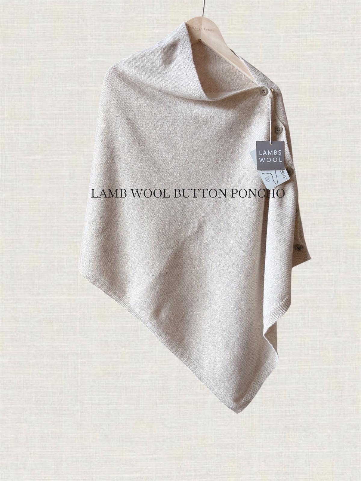 LAMB WOOL BUTTON PONCHO (Ivory, Navy)