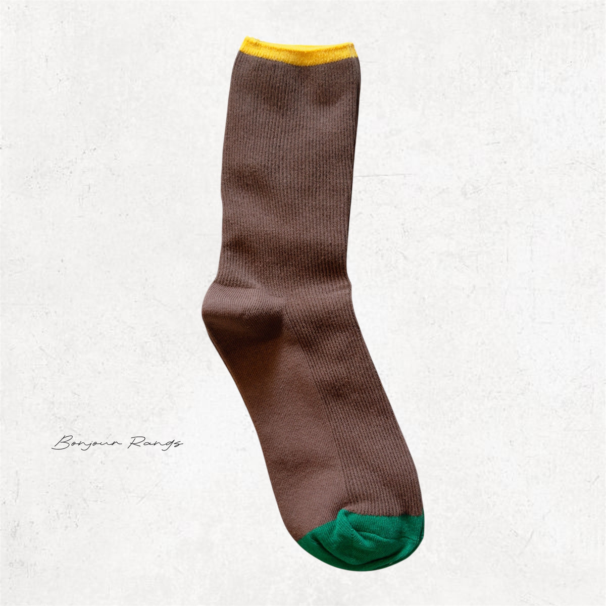 COLOR BLOCK RIBBED SOCK (Black,Ivory,Brown)
