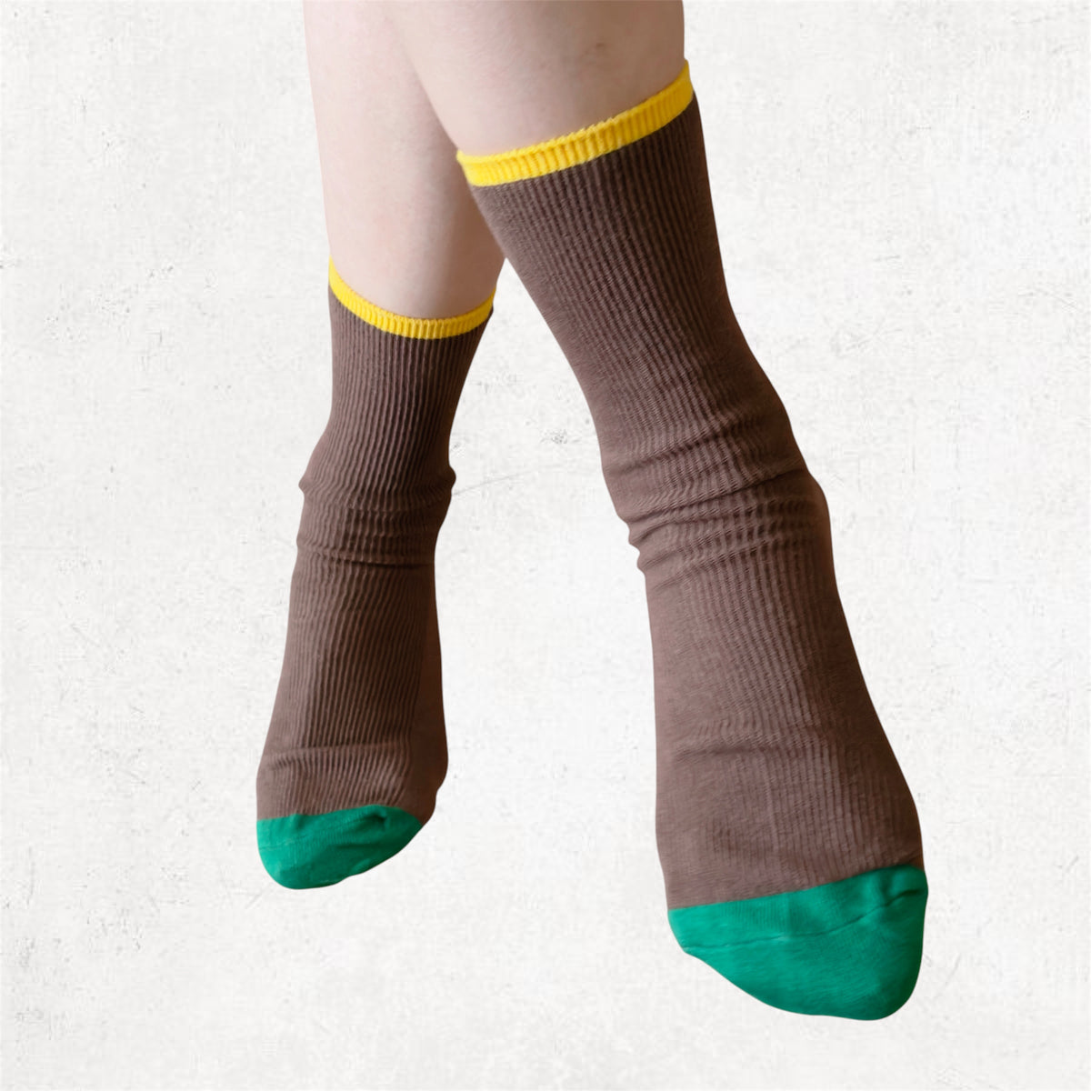 COLOR BLOCK RIBBED SOCK (Black,Ivory,Brown)