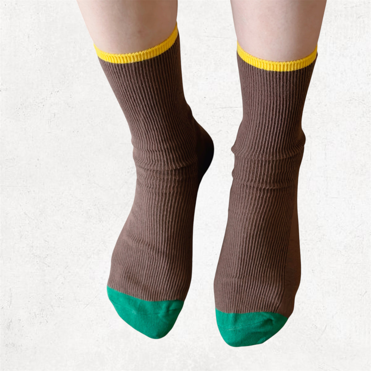 COLOR BLOCK RIBBED SOCK (Black,Ivory,Brown)