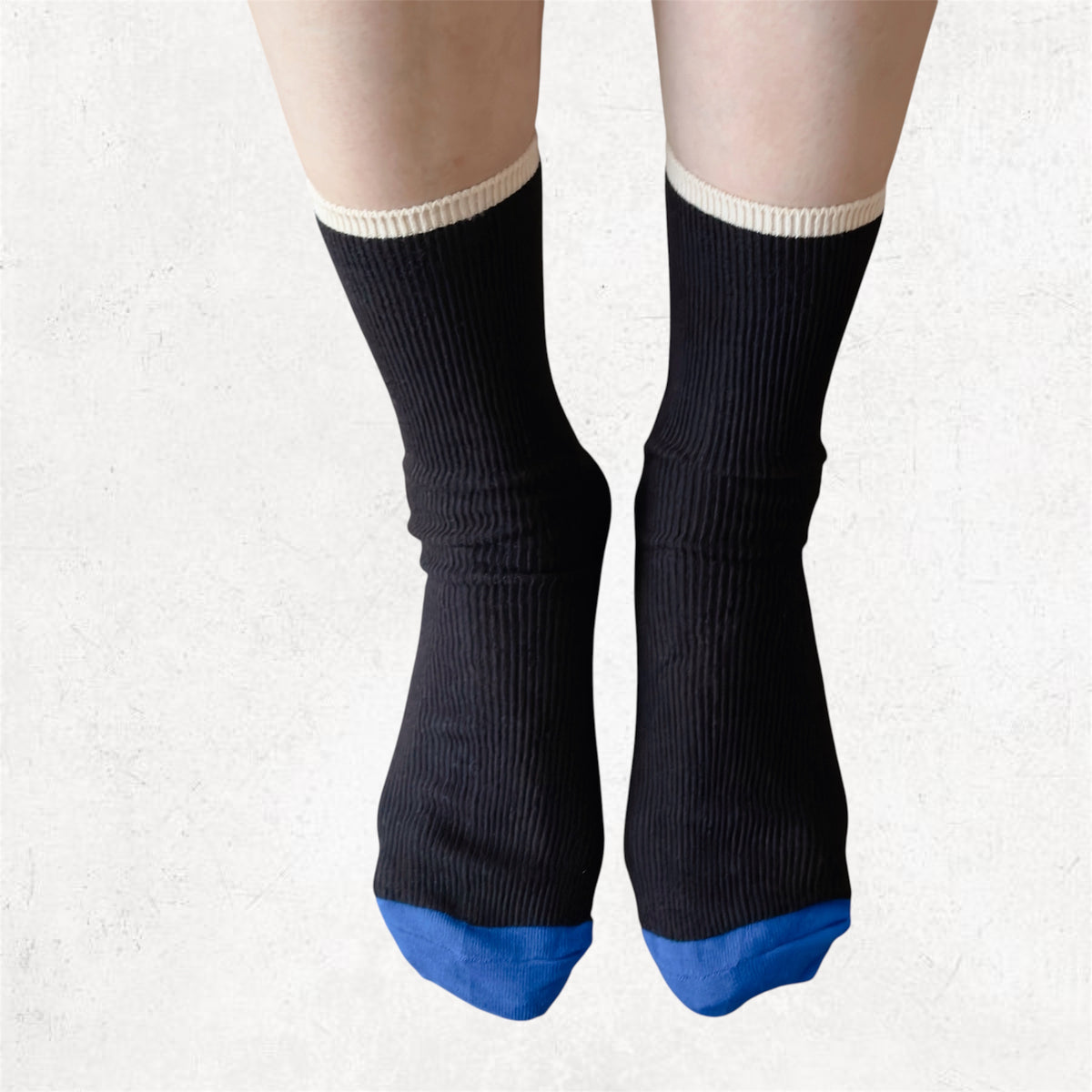COLOR BLOCK RIBBED SOCK (Black,Ivory,Brown)