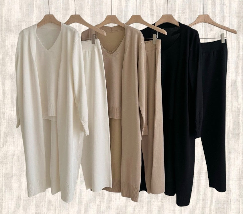 SOFT KNIT 3PIECE SET (Ivory ,Beige ,Black)