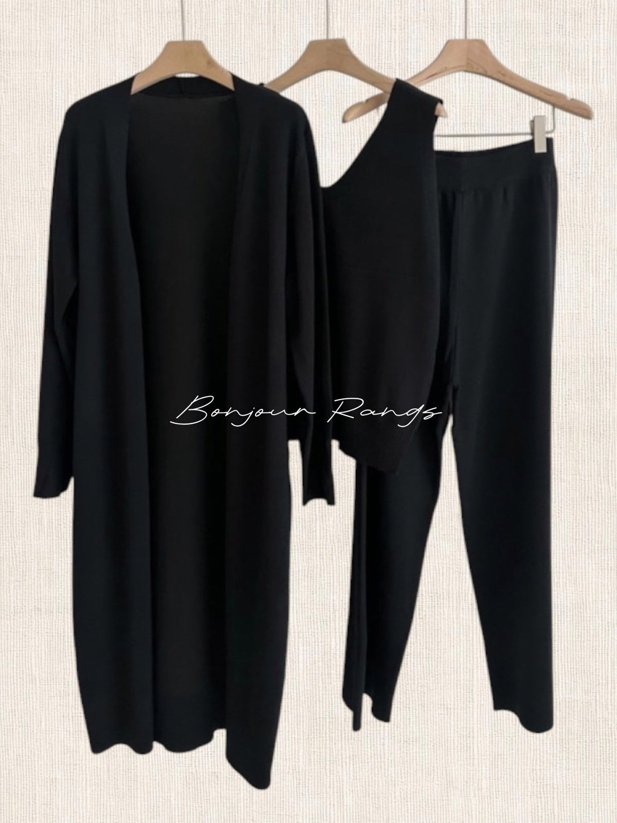 SOFT KNIT 3PIECE SET (Ivory ,Beige ,Black)