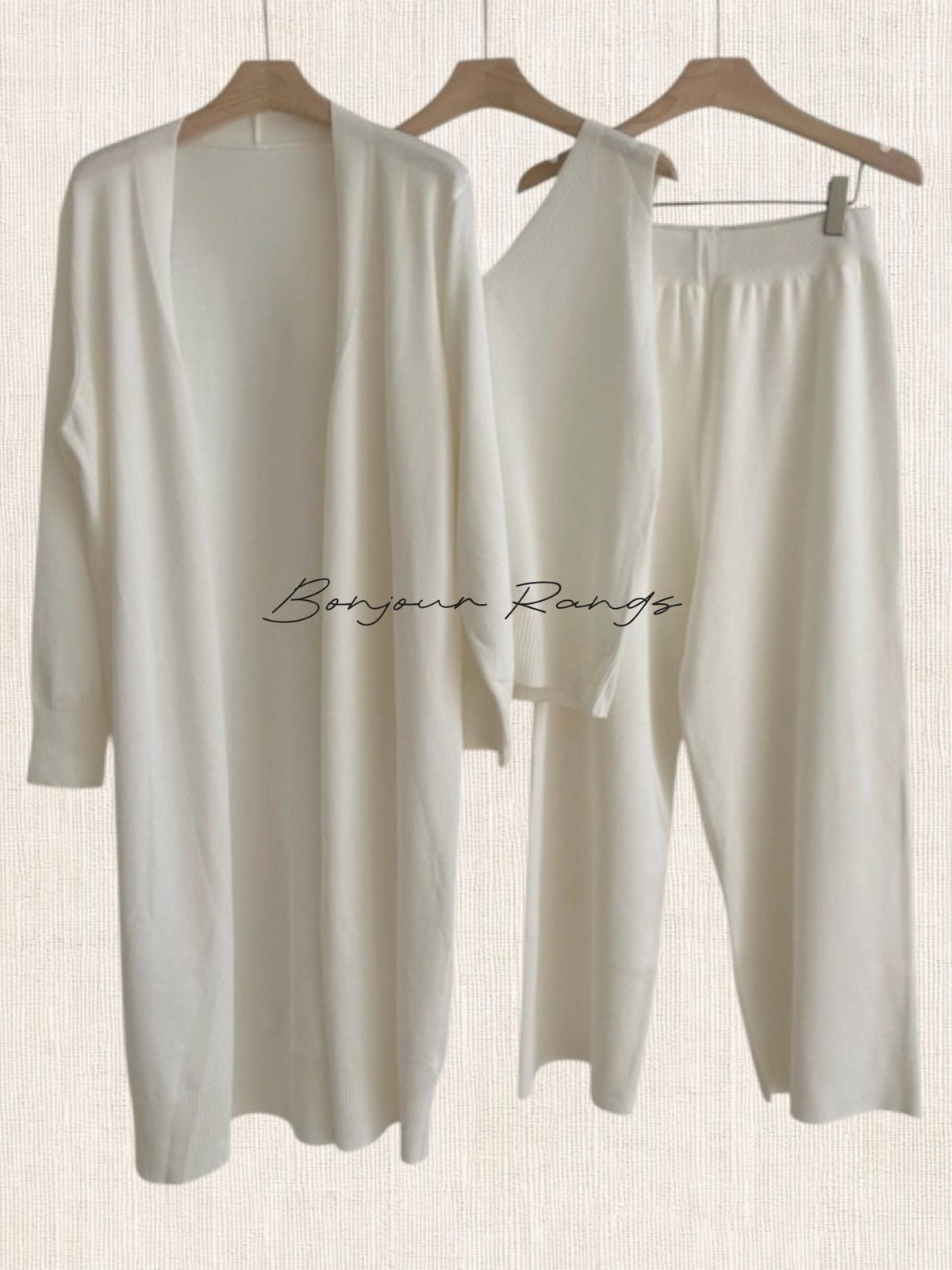 SOFT KNIT 3PIECE SET (Ivory ,Beige ,Black)