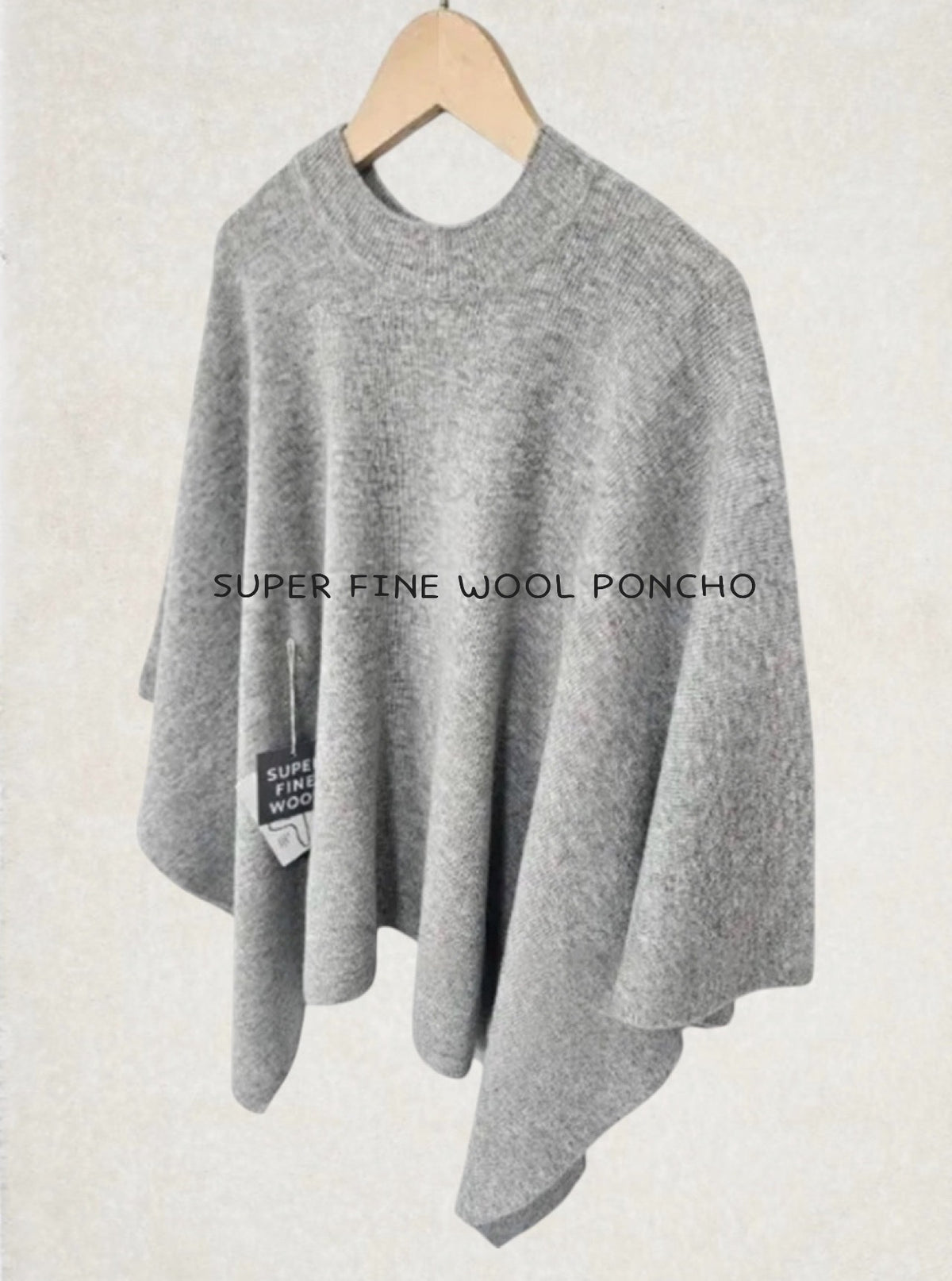 SUPER FINE WOOL PONCHO (Gray, Black)